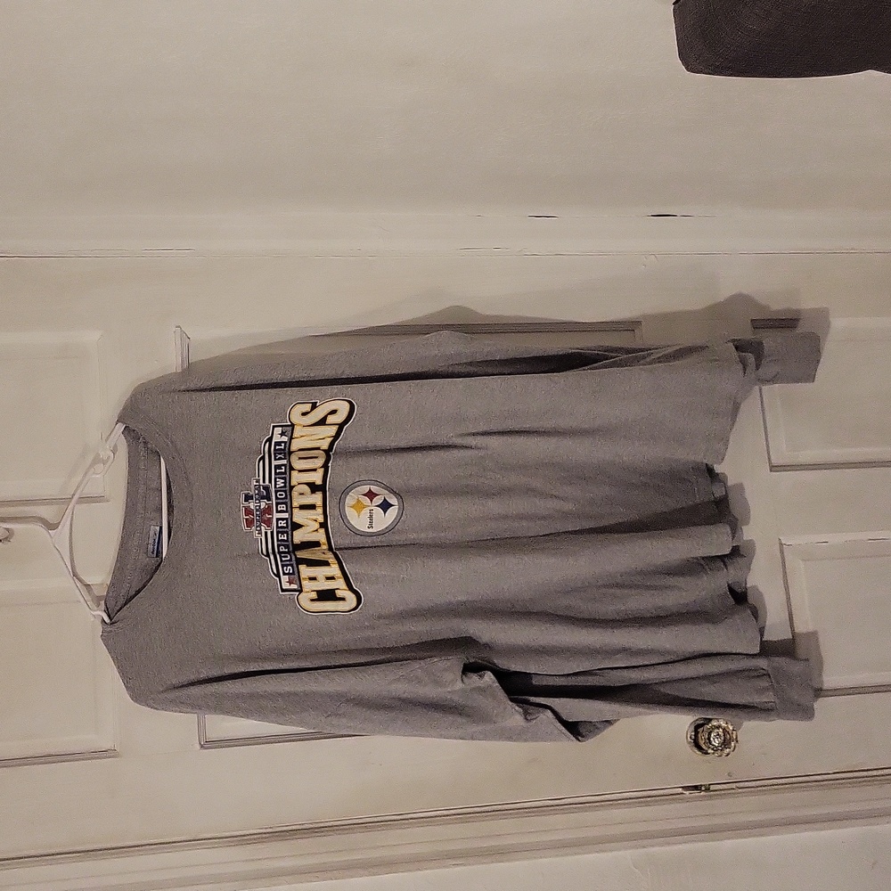 4XL Reebox Pittsburgh Steelers Super Bowl 40 Champions Long Sleeve Grey Shirt
